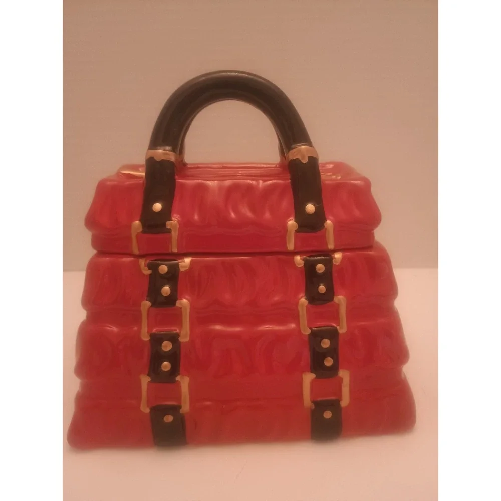 David's Cookies Red Handbag Ceramic Cookie Jar with Lid 6/4/6